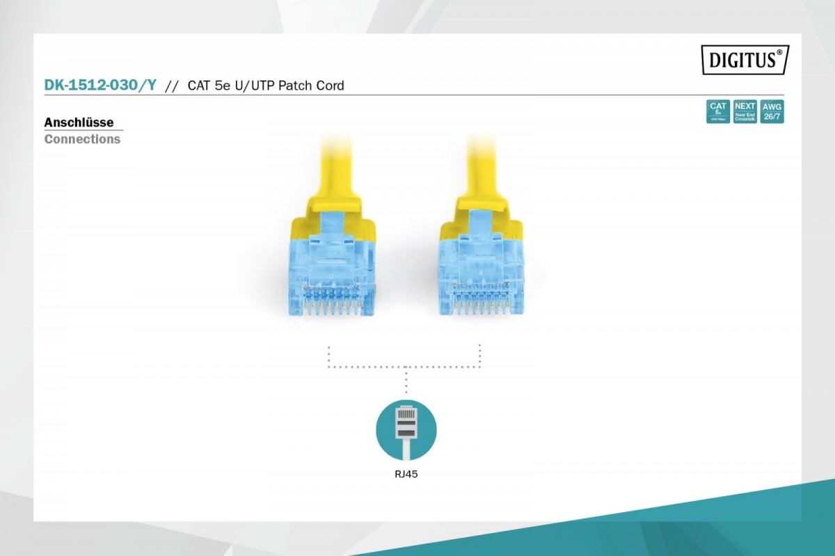 Patch cord U/UTP kat.5e PVC 3m żółty 