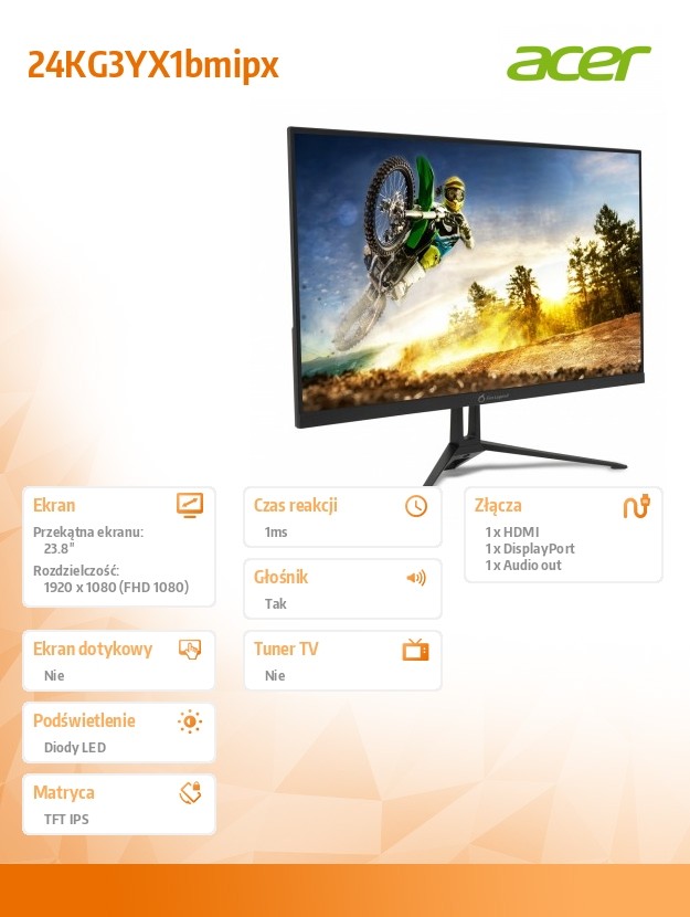 Monitor AOPEN 23,8 cala 24KG3YX 24KG3YX1bmipx 