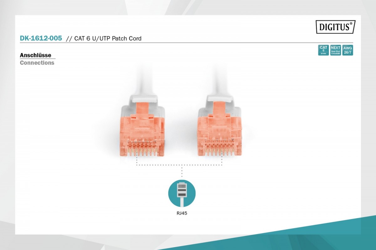 Patch cord U/UTP kat.6 PVC 0,5m szary 