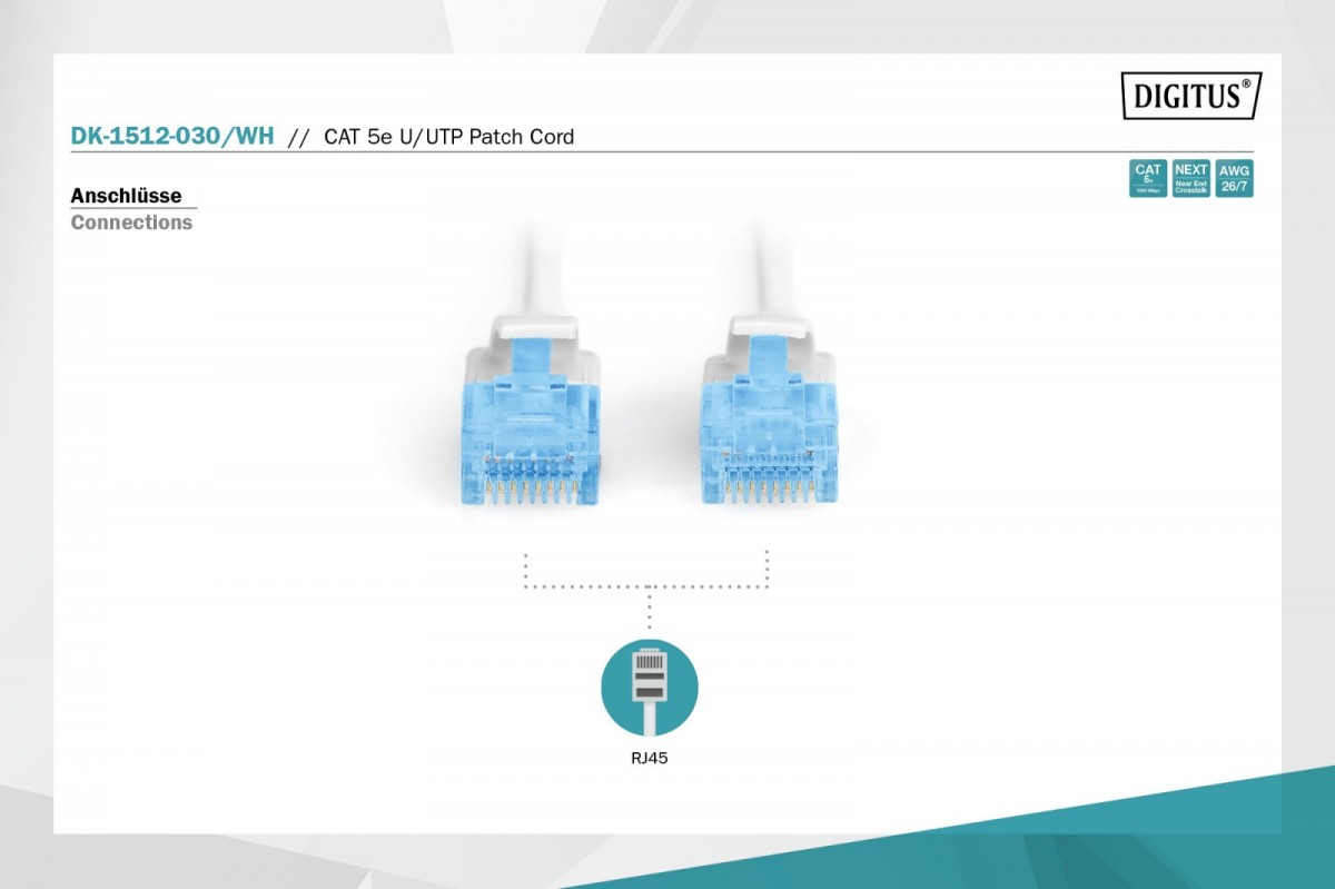Patch cord U/UTP kat.5e PVC 3m Biały 