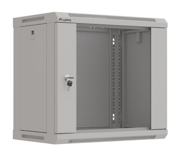 Szafa instalacyjna rack wisząca 19" 9U 540x350 szara drzwi przeszklone ( flat pack) 