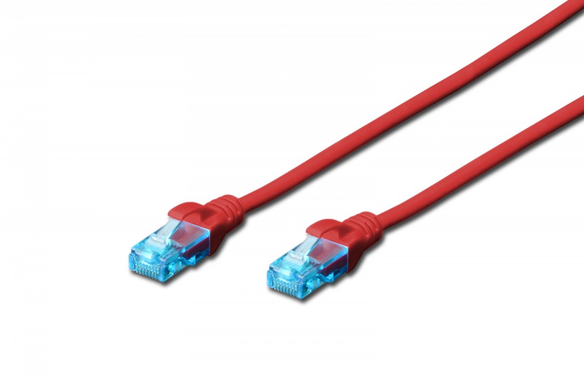 Patch cord kat.5e UTP, CU, AWG 26/7 0,5m Czerwony 