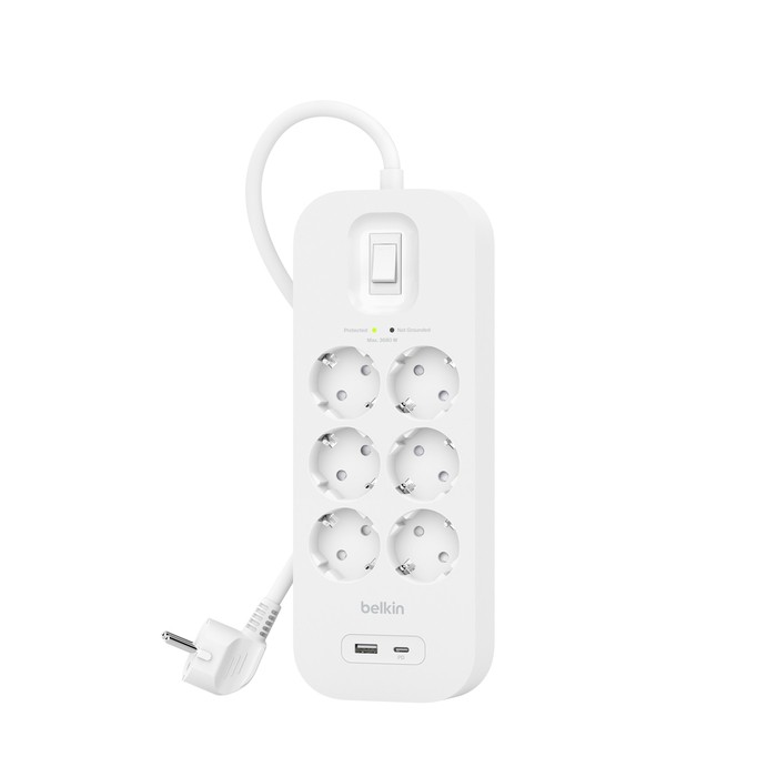 Listwa zasilająca SurgePlus 6xschuko 1xUSB-A 1xUSB-C 650J 2m 