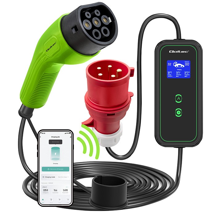 Mobilna ładowarka do samochodu elektrycznego EV z regulacją 2w1  Typ2 | 7kW | 230V | CEE 3 PIN | WiFi | LCD | Przenosna | Wallbox | 5m 