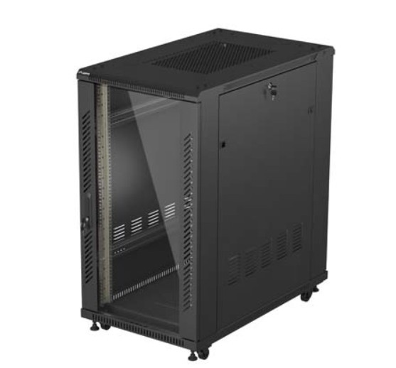 Szafa instalacyjna rack stojąca 19" 22U 600x1000 czarna drzwi   przeszkolne ( flat pack) 