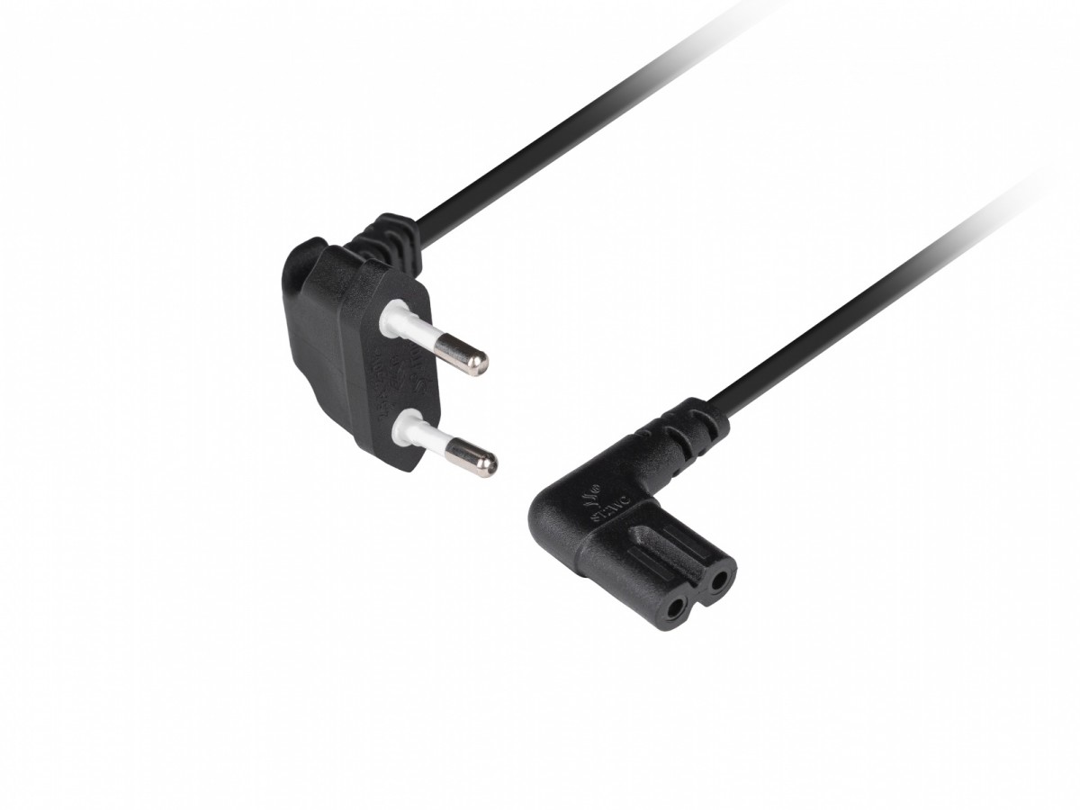 Kabel zasilający EURO (radiowy) CEE 7/16- IEC 320 C7 1.8m kątowy VDE czarny