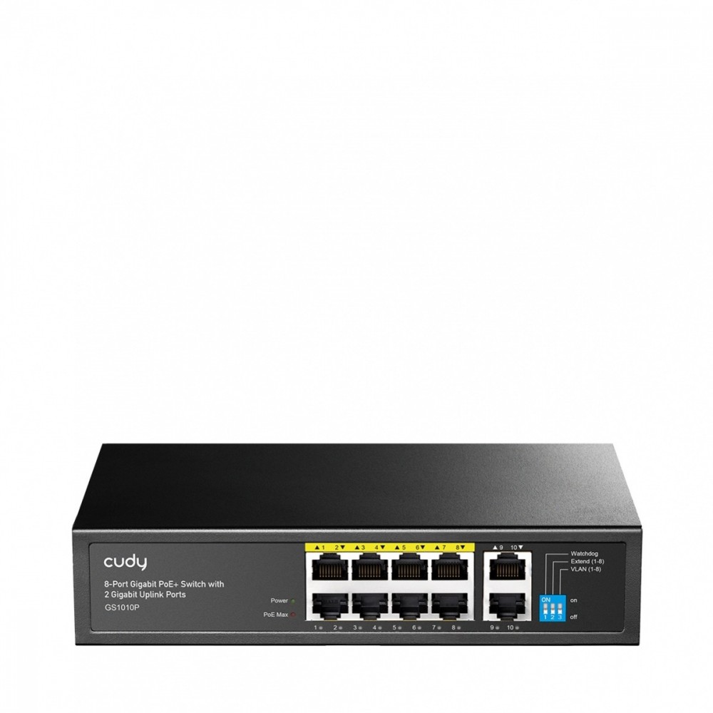 Przełącznik GS1010P 8-Port Gigabit PoE+ Switch, 2 Gigabit Uplink   Ports 120W 