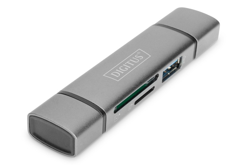 Czytnik kart 3-portowy USB Typ C/ USB 3.0 SuperSpeed SD Micro SD HQ  aluminium Szary
