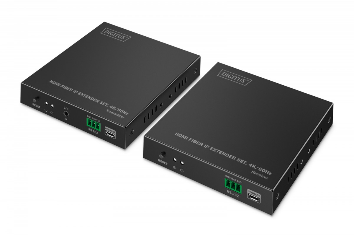 Przedłużacz (extender) światłowodowy HDMI 4K/60Hz przez IP 1G lub do 40km/300m, HDMI Loop-Out, sterowanie IR - zestaw (odbiornik/nadajnik)