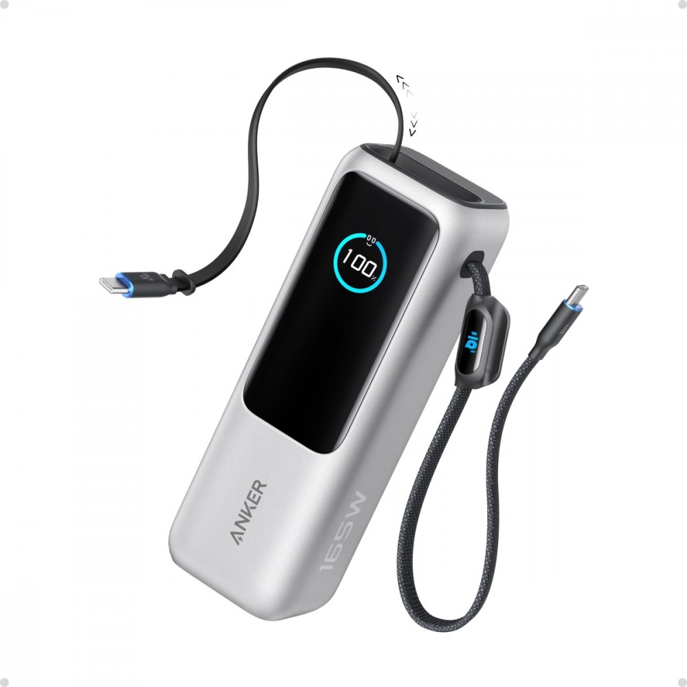 Powerbank ZOLO 25000mAh 165W wbudowany kabel USB-C srebrny