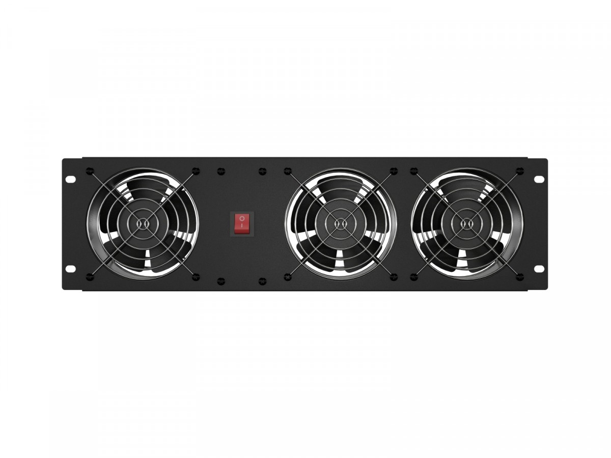 Panel wentylacyjny pionowy 19 cali 3U do szaf rack, trzy wentylatory, 230V, czarny