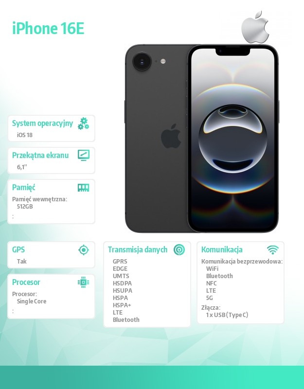 iPhone 16E 512GB czarny