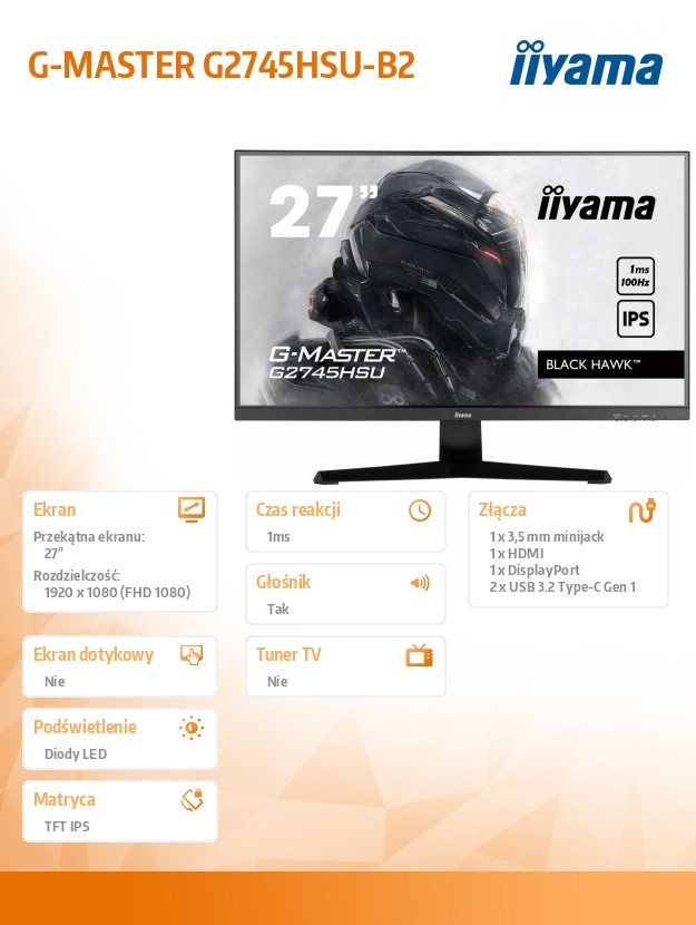 Monitor 27 cali G2745HSU-B2 IPS,FHD,100Hz,1ms,2xUSB,300cd 