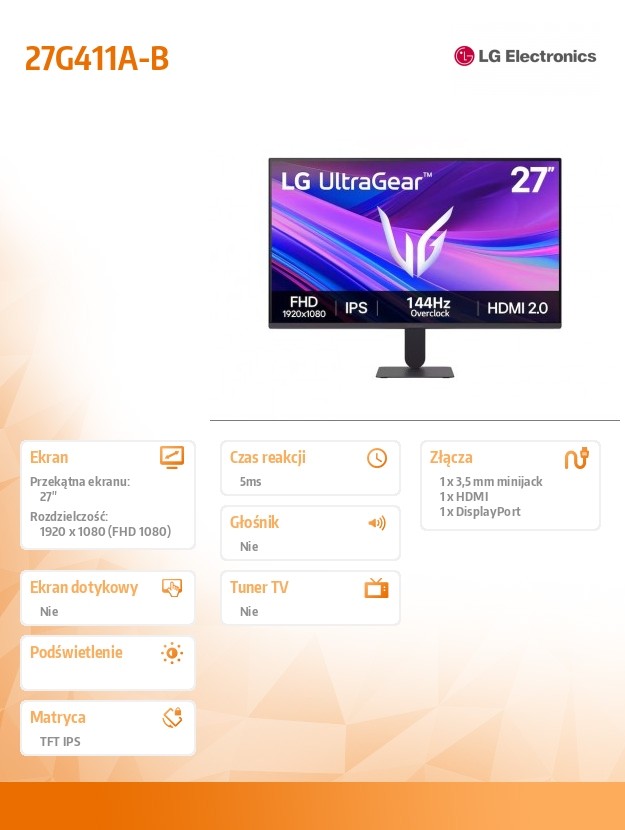 Monitor 27G411A-B 27 cali FHD UltraGear 