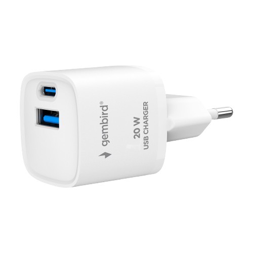 Szybka ładowarka USB z 2 portami i gniazdem AC, 20W, biała