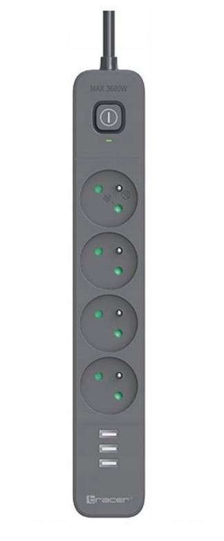 Listwa zasilająca antyprzepięciowa Power Line+ mobile ready 1.5m (4 gniazda + 3x USB A, 5V 2.4A) 