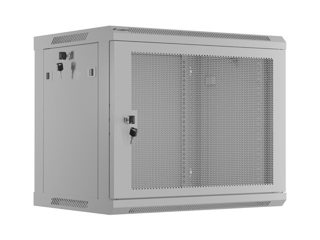 Szafa instalacyjna rack wisząca 19 cali 9U 600x450 drzwi perforowane (flat pack) szara