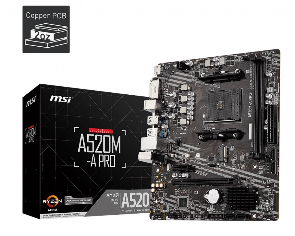 Płyta główna A520M-A PRO AM4 2DDR4 DVI/HDMI USB 3.2 mATX 