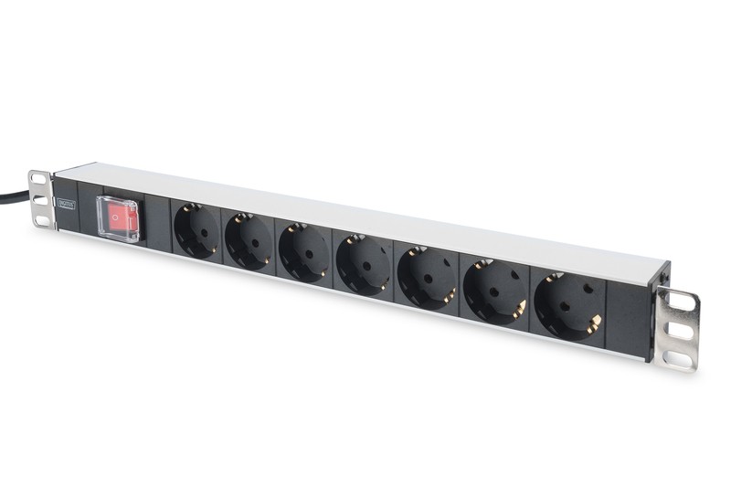 Listwa zasilająca PDU 19 cali RACK 7xSchuko, 2m 1xSchuko, 16A, wł./wył., aluminiowa