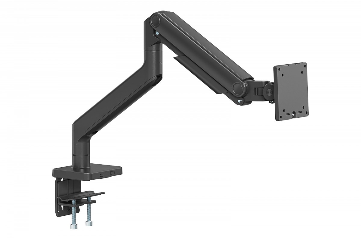 Ramię biurkowe pojedyncze z zaciskiem i sprężyną mechaniczną 1x LCD max. 49" 20kg, VESA: 75x75, 100x100, czarne 