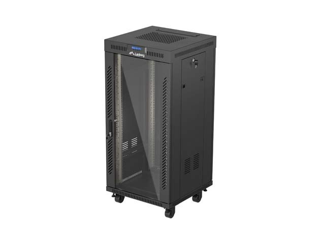 Szafa instalacyjna rack stojąca 19" 24U 600x600  czarna drzwi przeszklone LCD ( Flat pack)V2 