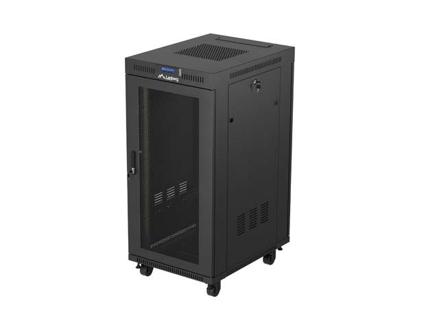 Szafa instalacyjna rack stojąca 19" 24U 600x800 czarna drzwi perforowane LCD ( Flat pack) V2 