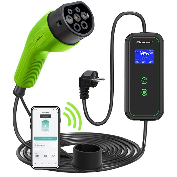 Mobilna ładowarka do samochodu EV z regulacją 2w1 Typ2 | 3.5kW | 230V | WiFi | LCD | Przenona | Wallbox | 5m 