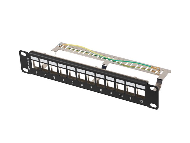 Patch Panel 12 Port 1U 10 cali FTP z organizatorem do modułów      keystone czarny