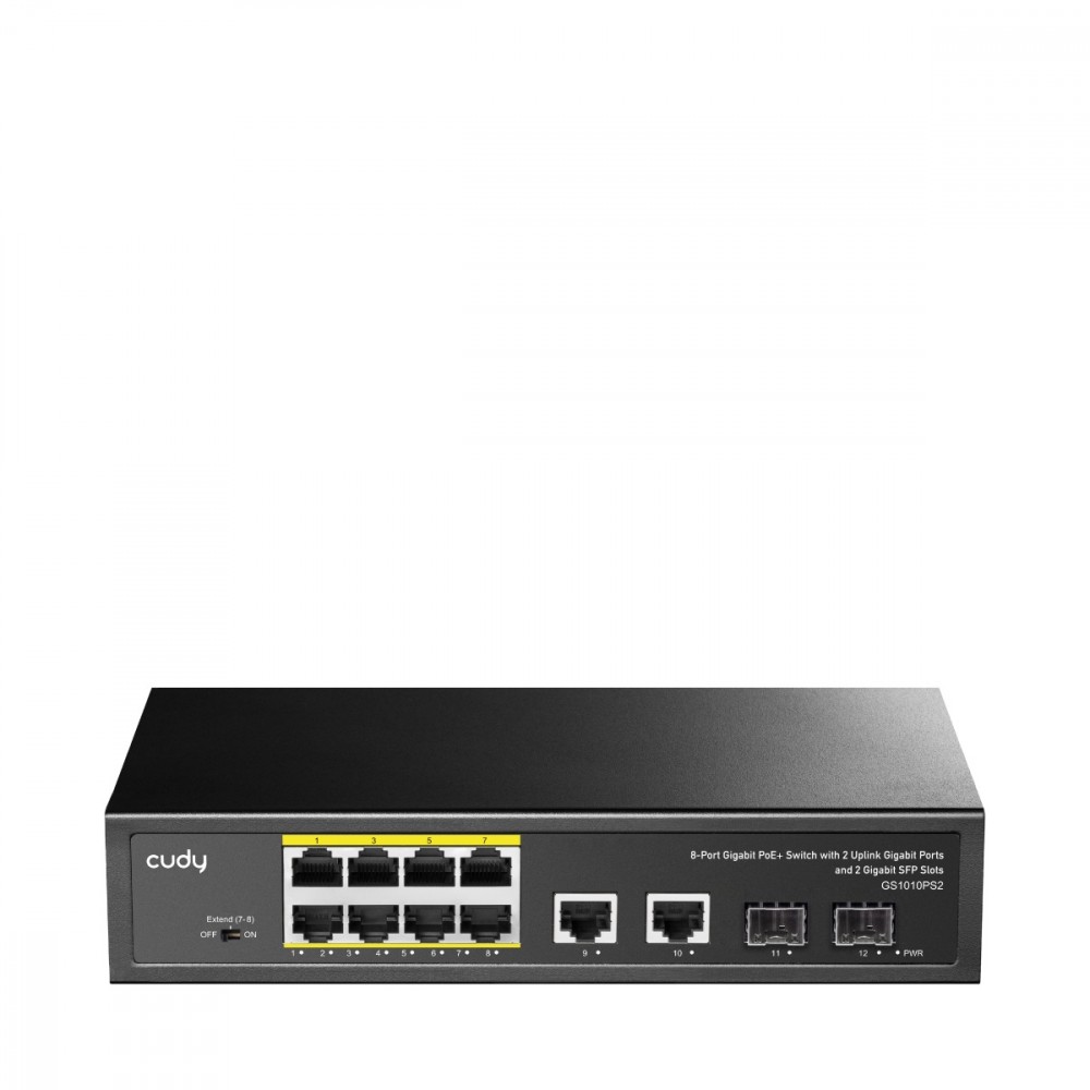 Przełącznik GS1010P 8-Port Gigabit PoE+ Switch with 2 Gigabit Uplink   ports and 2 Gigabit SFP slot 120W 
