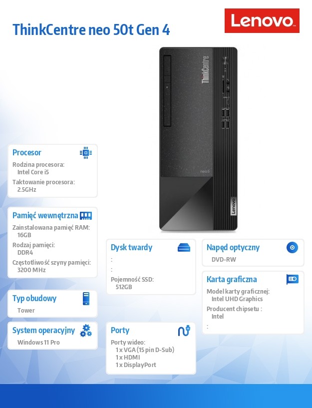 Komputer ThinkCentre Neo 50t G4 TWR 12JB000NPB W11Pro i7-13700/16GB/512GB/INT/DVD/3YRS OS 