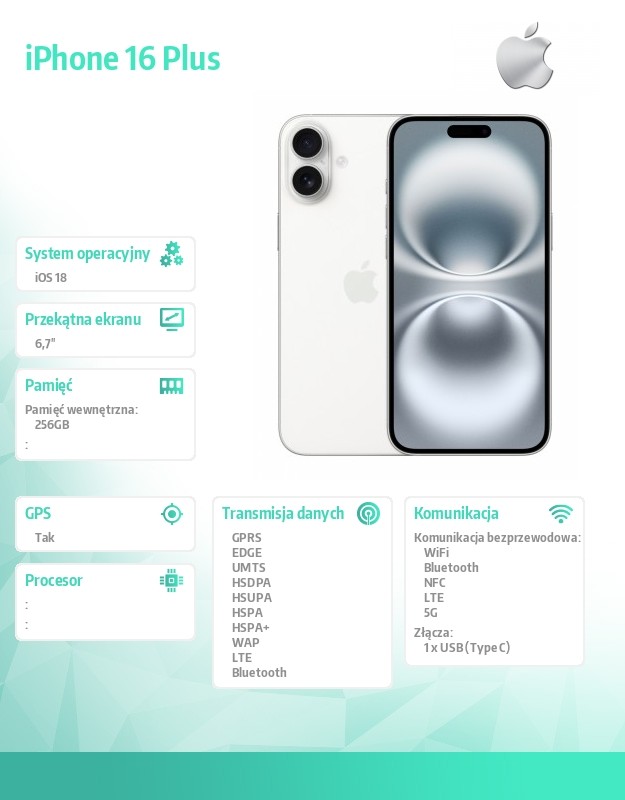 iPhone 16 Plus 256GB - Biały