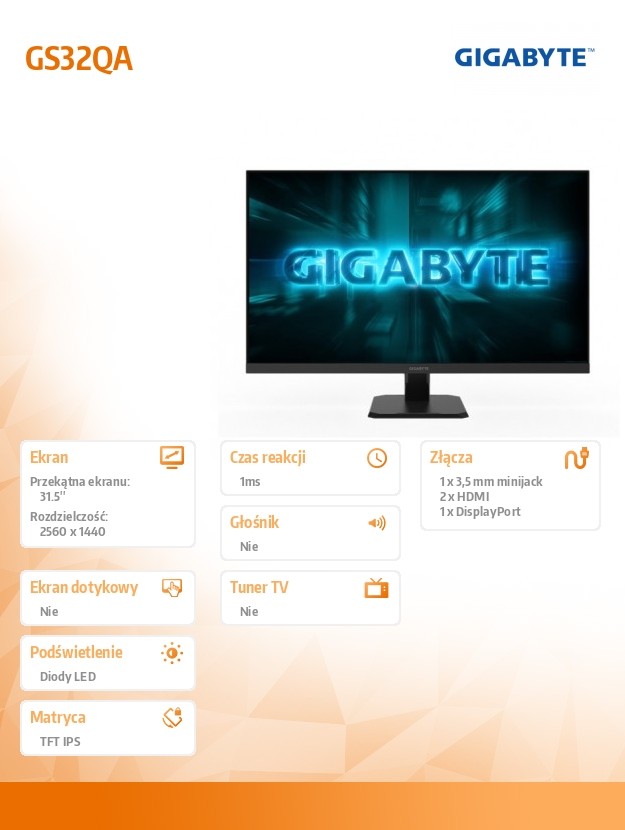 Monitor 32 cale GS32QA AORUS IPS QHD 2xHDMI DP 