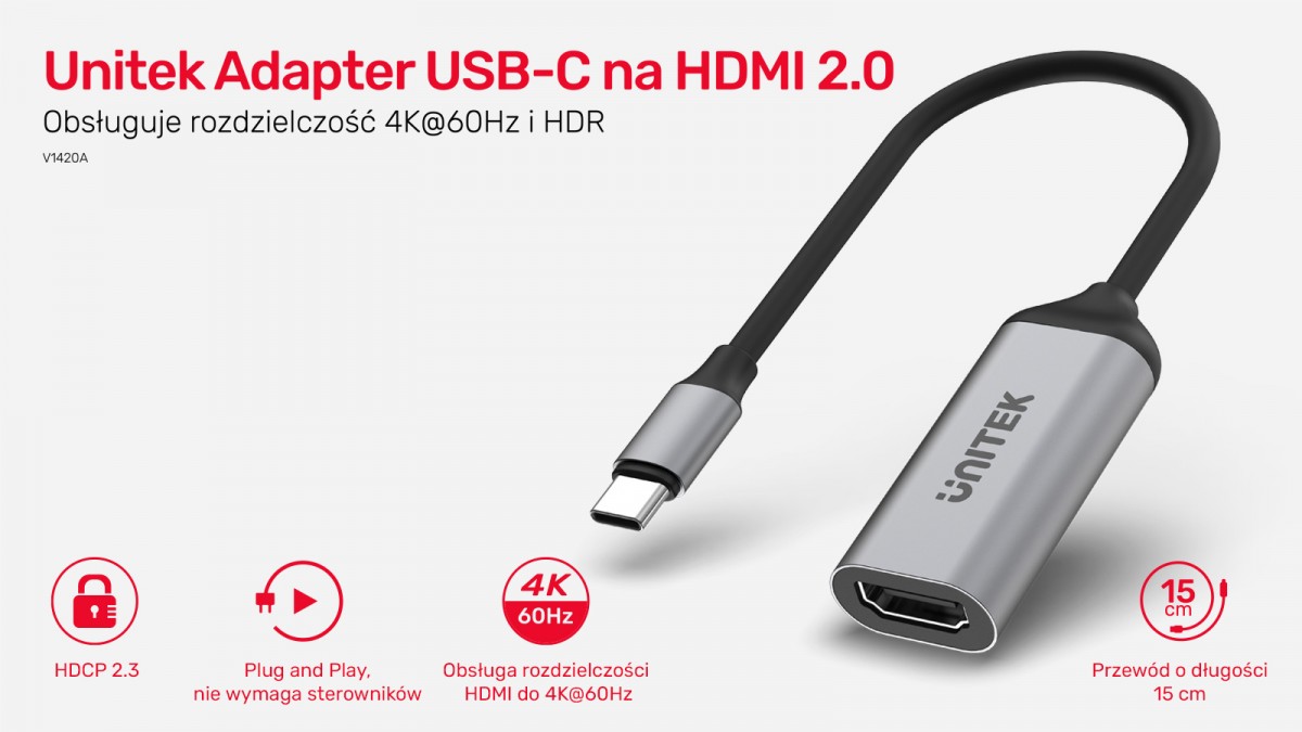 Adapter USB-C - HDMI 2.0; 4K 60Hz; M/F; V1420A 