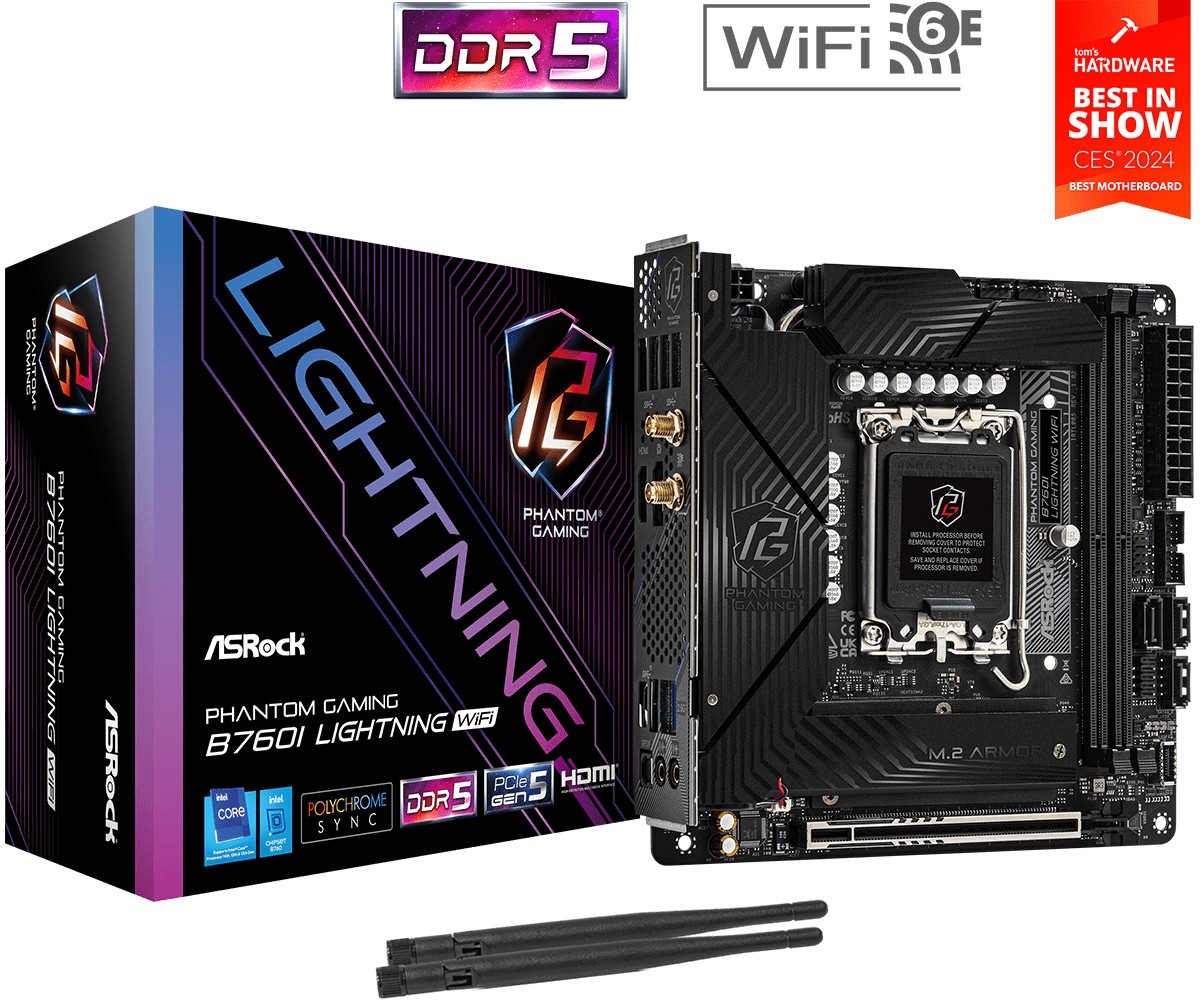 Płyta główna B760I LIGHTNING WIFI s1700  2DDR5 mITX DP/HDMI 