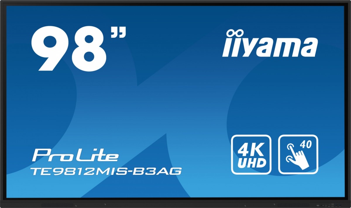 Monitor 97.5 cala ProLite TE9812MIS-B3AG,INFRARED,40pkt,IPS,4K, 24/7, 7H, WiFi,VGA, HDMI, USB-c, Bluetooth,metal,8ms, vesa, głośniki 2 x 16W
