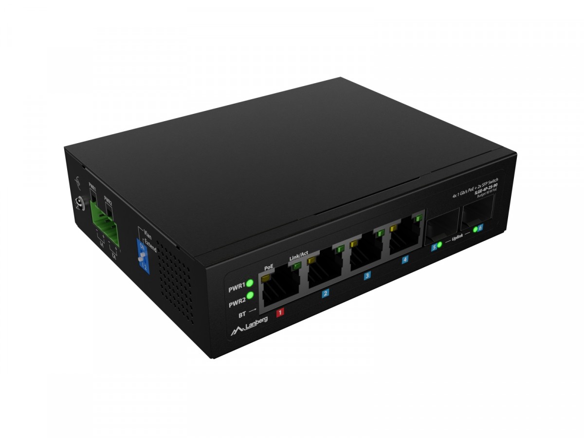Przełącznik ILGE-4P-2S-90 Light Industrial POE 1XBT 3XAT 2XSFP DIN   Gigabit Ethernet 