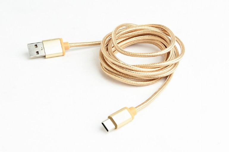 Kabel USB Typ-C oplot tekstylny/1.8m/złoty 