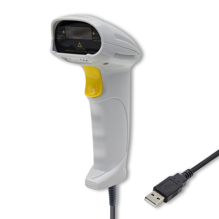 Laserowy czytnik kodów kreskowych 1D | USB | Biały 