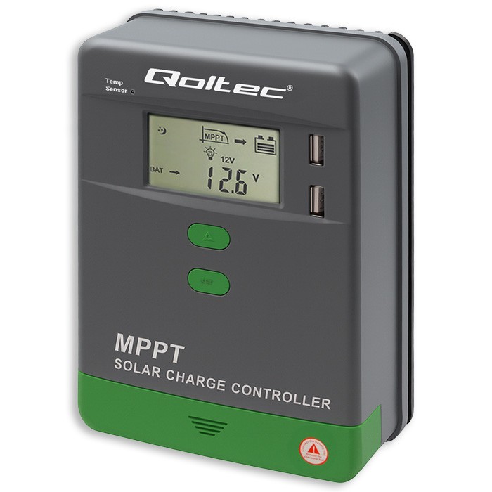 Solarny regulator ładowania MPPT z czujnikiem temperatury 20A |  12V/24V | LCD | 2xUSB | GEL | LiFePO4 