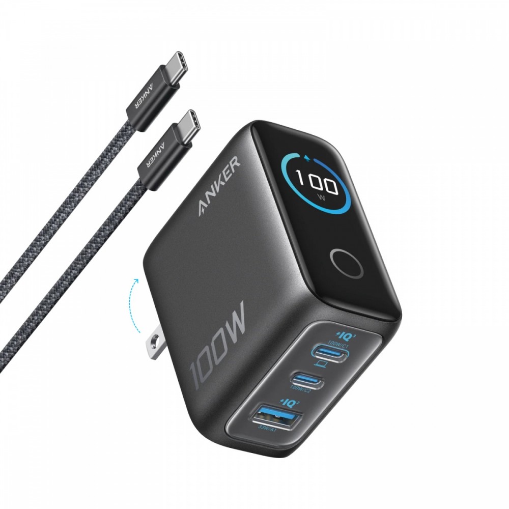 Ładowarka sieciowa USB-A + 2xUSB-C 100W SMART z wyświetlaczem, ciemnoszara