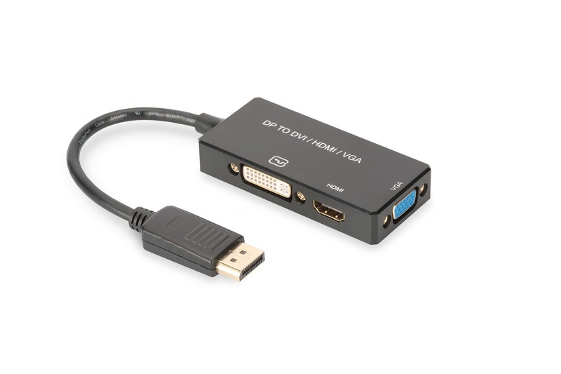 Kabel adapter Displayport 4K 30Hz/1080p 60Hz Typ DP/HDMI(UHD)+DVI-I+VGA (FHD) M/Ż 0,20m Czarny 