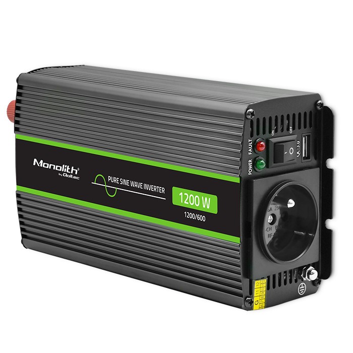 Przetwornica napięcia Monolith | 600W | 1200W | 12V na 230V |    Czysty Sinus 