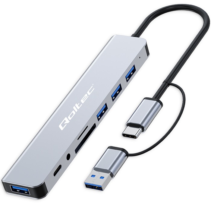 HUB Adapter 8w1 USB-C/USB | USB-C | 4xUSB | SD/TF card | Jack    3.5mm TRRS 