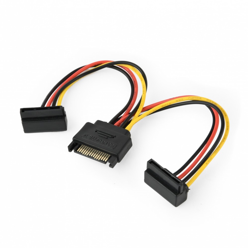 Kabel SATA zasilający (M)->2xSATA(F) kątowy 15cm 