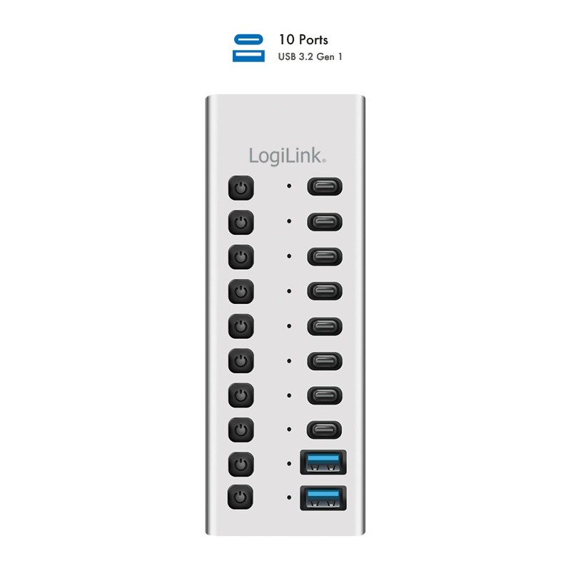 Hub USB3.2 10-portow USB-A/C, funkcja on/off 
