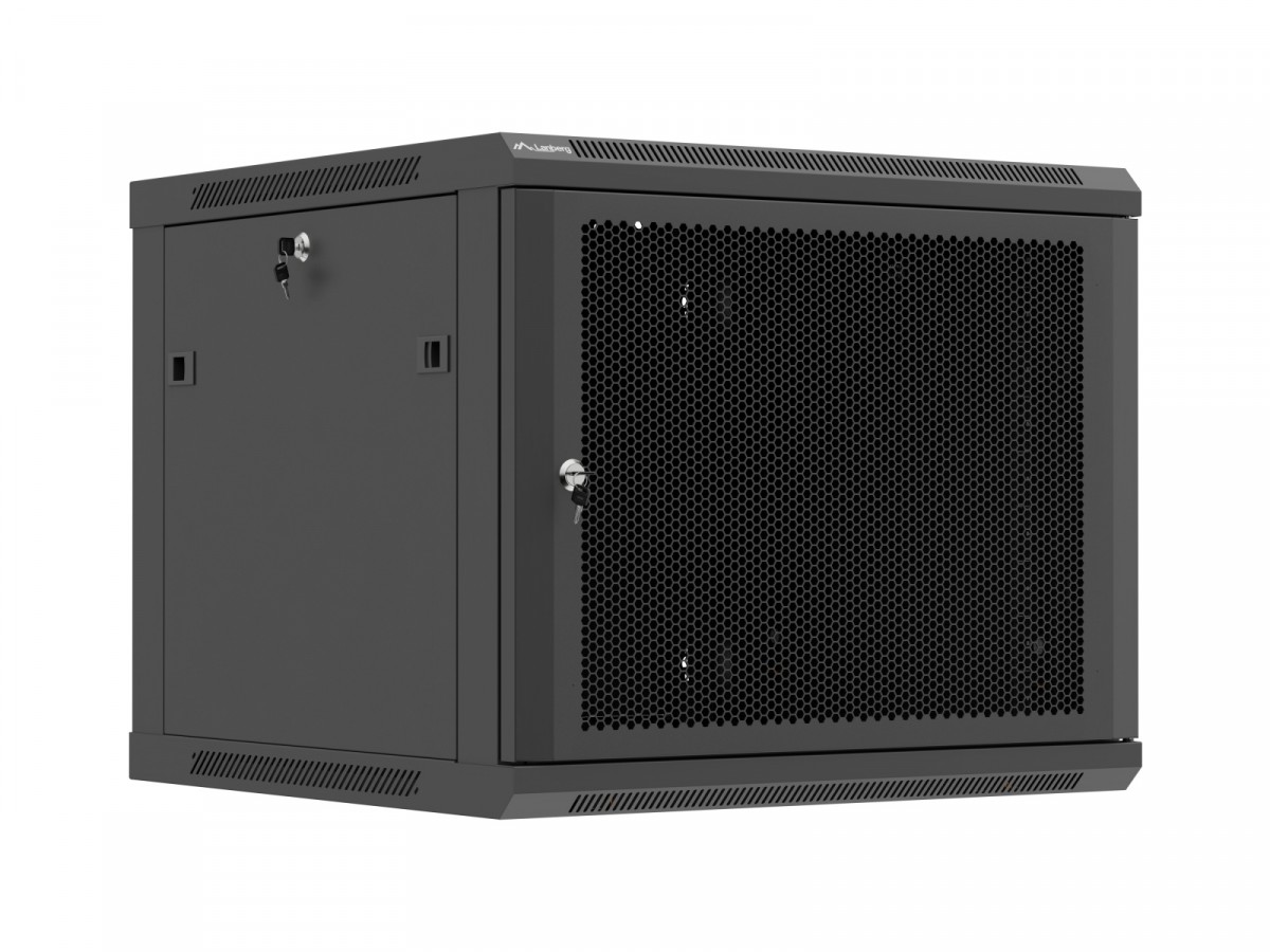 Szafa instalacyjna rack wisząca 19 cali 9U 600x600 czarna drzwi     perforownae ( flat pack) 