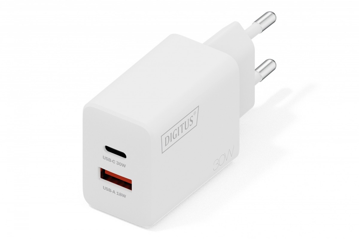 Ładowarka sieciowa GaN II 30W | 1x USB-C, 1x USB-A | PD 3.0, QC 3.0 | Biała