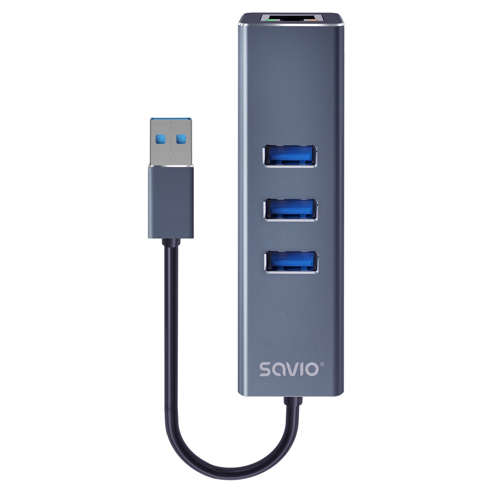 Hub AK-58 3-portowy USB-A 3.1 Gen 1 z adapterem RJ-45 Gigabit Ethernet