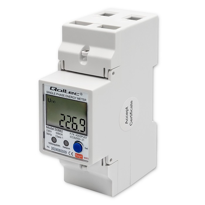 Jednofazowy elektroniczny licznik | miernik zużycia energii na szynę DIN | 230V | LCD | Wi-Fi 