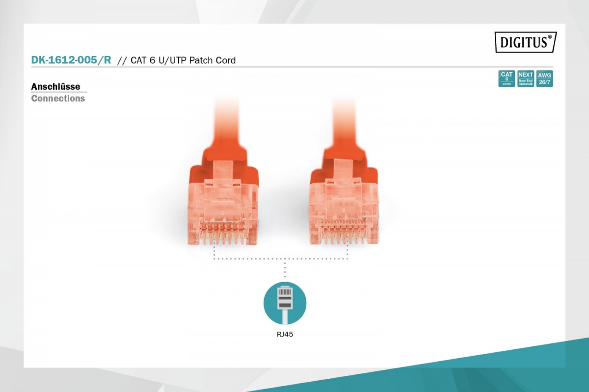 Patch cord U/UTP kat.6 PVC 0,5m Czerwony 